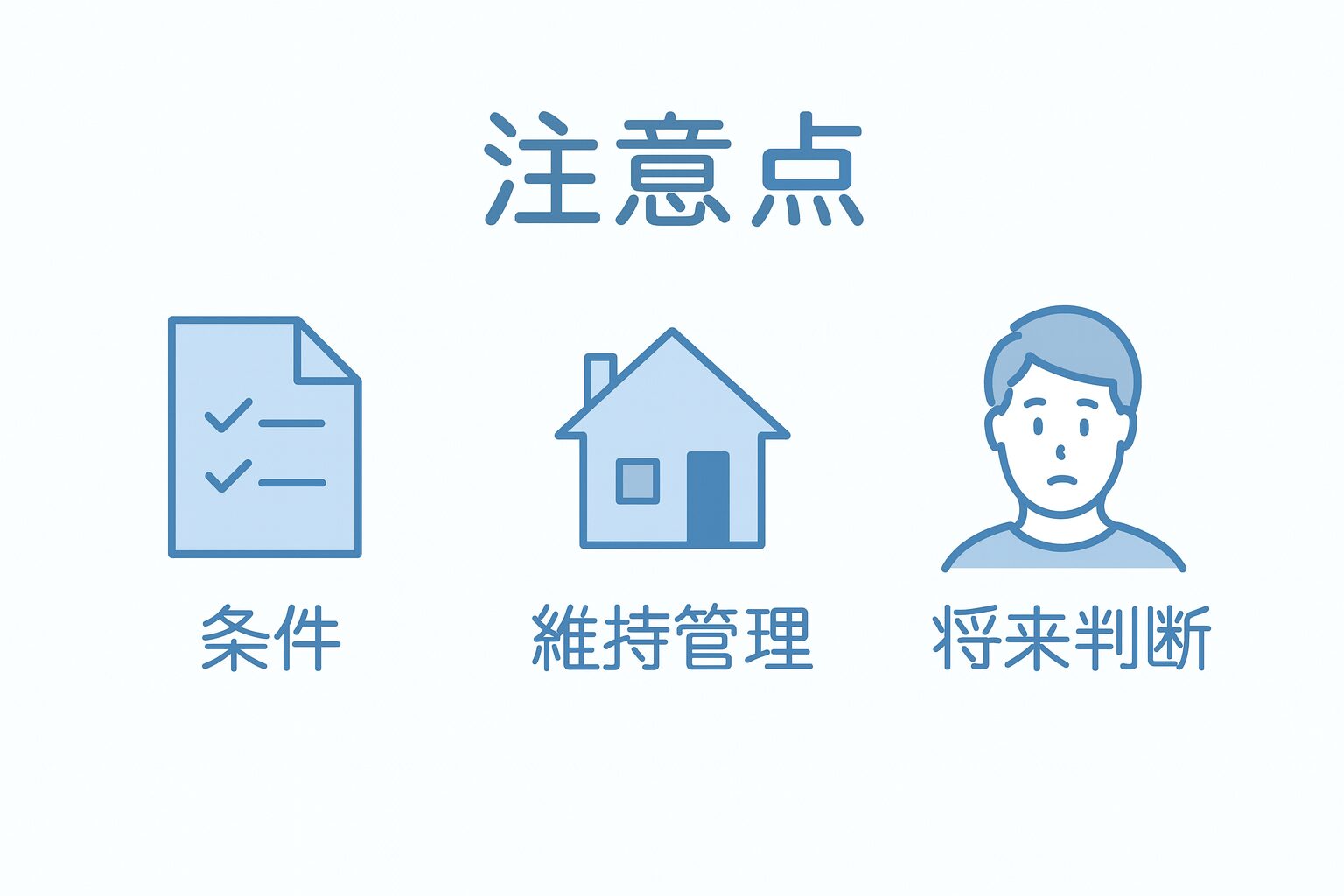 注意点（条件／維持管理／将来判断）